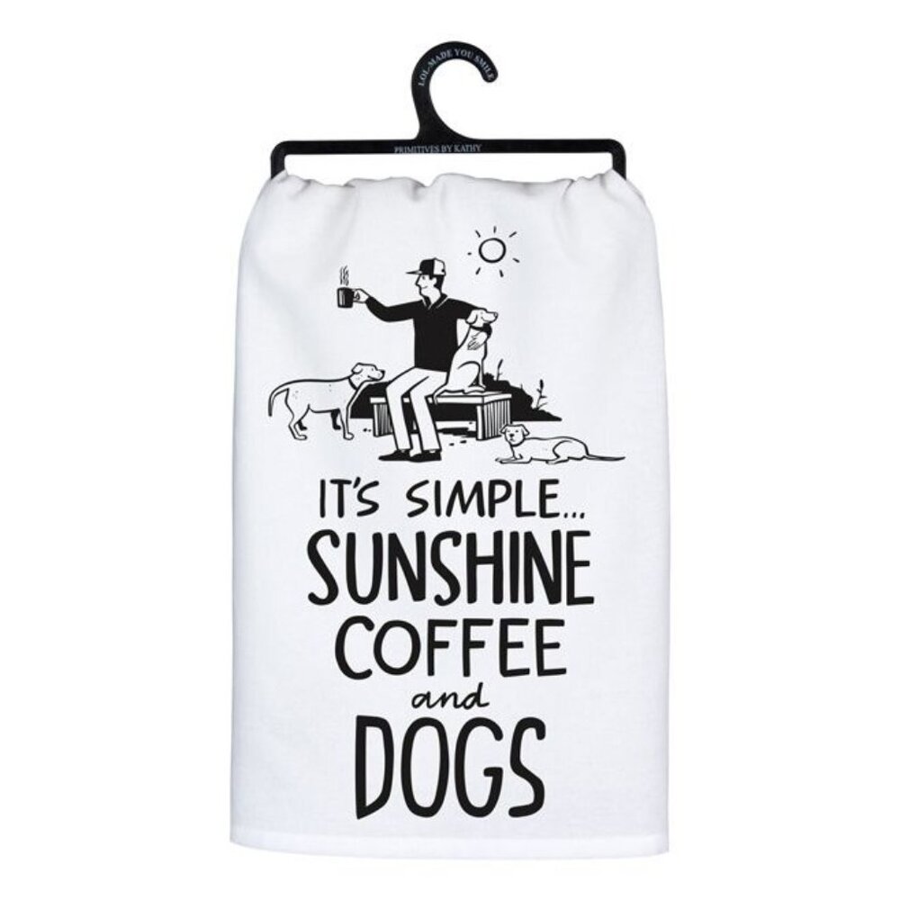 Sunshine Coffee Dogs Dishtowel Primitives by Kathy Dish Kitchen Towel White USA